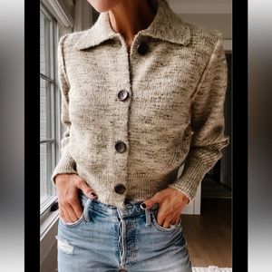 cardigan in XS dress with wide leg jeans or ripped distressed jeans n booties